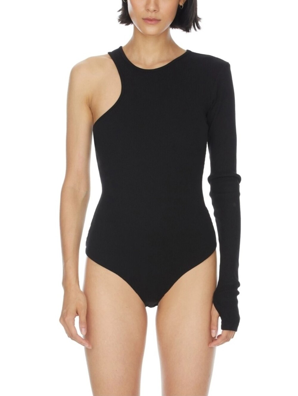 AGOLDE Black One Shoulder Ribbed Bae Cutaway Bodysuit Size XS